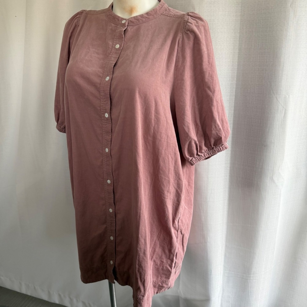 Madewell Corduroy Puff‎ Sleeve Midi Dress Size XXL Dusty Rose Pink Prairie - Picture 2 of 7